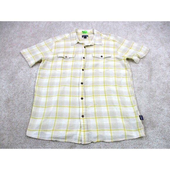 Patagonia Other - Patagonia Shirt Men Large White Yellow Plaid Steersman Hiking Casual Button Up *